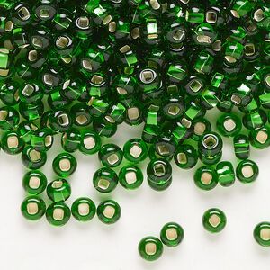Seed bead, Preciosa Ornela Czech glass, pkg/500g, #6 rocaille, transparent silver-lined green, (57120).