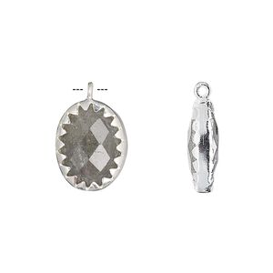 Drop, labradorite (natural) and sterling silver, 15x11mm double-sided faceted oval. Sold individually.