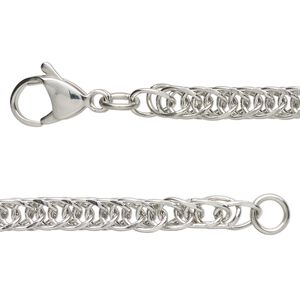 Chain 1pkg1 curb, 5mm double / lobster claw clasp, stainless steel 16 inch