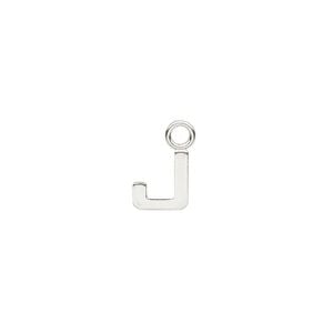 Charm, sterling silver, 8x7mm single-sided modern square alphabet letter J. Sold individually.