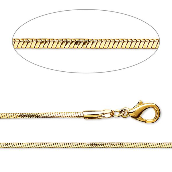 Chain 1pkg2 snake, 1mm square / lobster claw clasp, gold-finished brass 18 inch image number 0