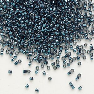 Seed bead, Delica&reg;, glass, pkg/50g, #11 round, opaque nickel-plated dyed color dark steel blue (DB-0451).
