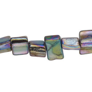 Mother-of-pearl shell 1pkg1, triangle tube bead 15 inch peacock AB 7x6mm-12x8mm