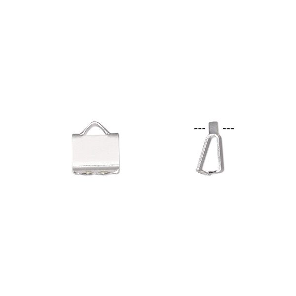 Ribbon crimp end 1pkg100 silver-plated, 6x5mm rectangle, brass image number 0