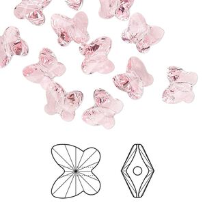 Bead 12pk light rose, Crystal Passions&reg; 8x7mm butterfly 5754