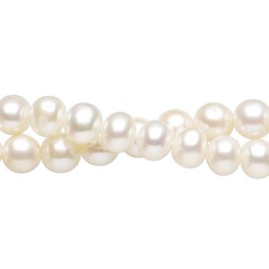 Pearl, cultured freshwater (natural / bleached), white and light peach, 5-7mm semi-round, C grade. Sold per pkg of (2) 14-inch strands.
