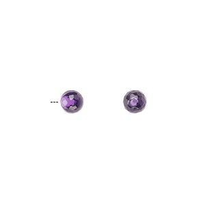 Amethyst 1pkg2, half-drilled faceted round bead natural 4mm