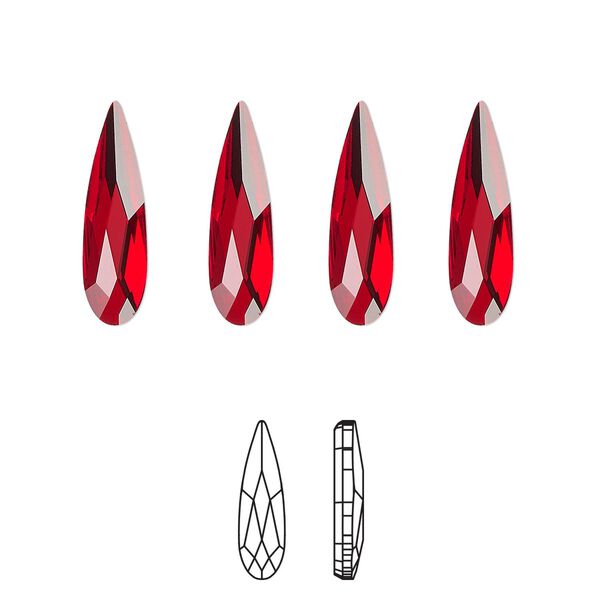 Flat back 96pk light Siam foil back, Swarovski&reg; 14x3.9mm raindrop 2304 image number 0