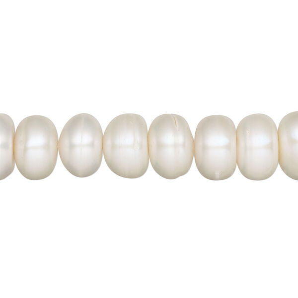 Pearl, White Lotus&trade;, cultured freshwater (bleached), white, 10-11mm button, C grade, Mohs hardness 2-1/2 to 4. Sold per 15-1/2" to 16" strand. image number 0