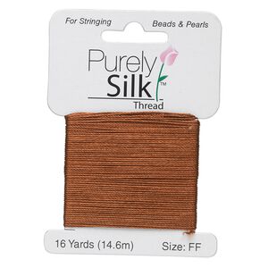 Thread, Purely Silk&trade;, brown, size FF. Sold per 16-yard card.