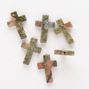 Unakite 1pkg6, half-drilled cross drop natural 21x14mm-25x18mm