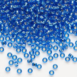 Seed bead, Miyuki, glass, pkg/250g, #8 rocaille, transparent silver-lined light blue (RR-19).