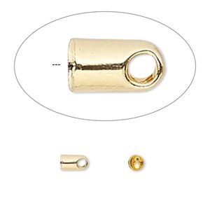 Cord end glue-in 1pkg100 gold-plated, 5.5x3.5mm / 2.5mm inside diameter, brass