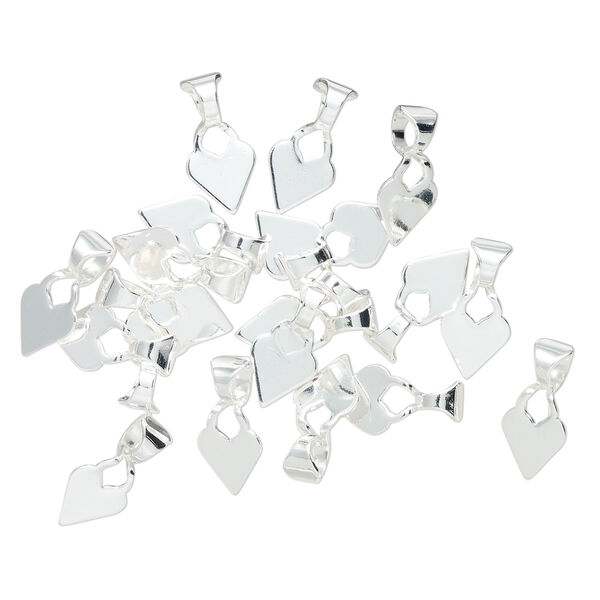 Bail, glue-on 1pkg20, silver-plated brass, 13.5x7mm with 7x7mm heart setting. image number 0