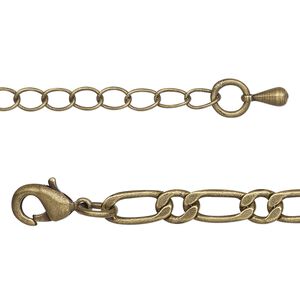 Chain 1pkg1 brass-plated long & short, 5mm flat oval / lobster claw clasp, antique brass 18 inch