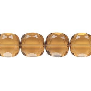 Golden quartz 1pkg10, hand-cut faceted puffed square bead 12mm