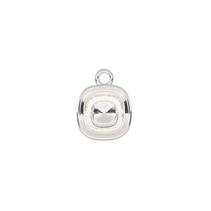 Drop, Almost Instant Jewelry&reg;, silver-finished "pewter" (zinc-based alloy), 12mm square with 10mm cushion setting. Sold per pkg of 2.