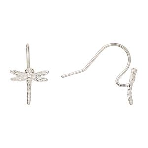 Ear wire fishhook 1pkg2 Amoracast&reg; sterling silver, 13mm / 11x11mm dragonfly / open loop, 20 gauge 1 pair
