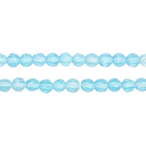 Bead, glass, translucent light blue, 4mm faceted round. Sold per pkg of (2) 12-inch strands, approximately 160 beads.