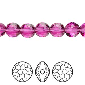Bead 4pk fuchsia, Crystal Passions&reg; 8mm puffed round 5034