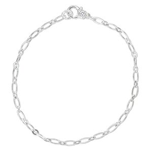 Chain 1pkg1 marquise, 3.2mm / lobster claw clasp, silver-finished brass / stainless steel 7 inch
