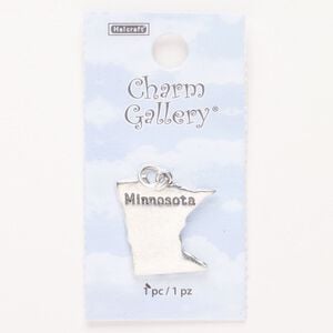 Charm, steel and enamel, pkg/1, silver finish and black, 22x21mm with "Minnesota."