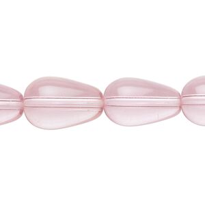 Bead, glass, transparent pink, 17x11mm-18x13mm teardrop. Sold per 15-1/2" to 16" strand.