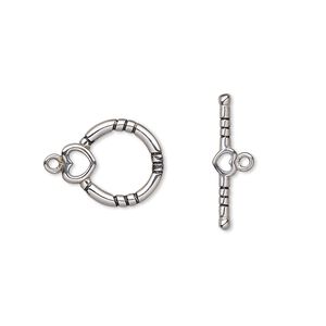 Clasp toggle 1pkg1, 12mm round, stainless steel / black enamel 1-strand