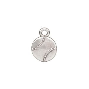 Charm, TierraCast&reg;, antique silver-plated pewter (tin-based alloy), 13mm double-sided baseball. Sold per pkg of 20.