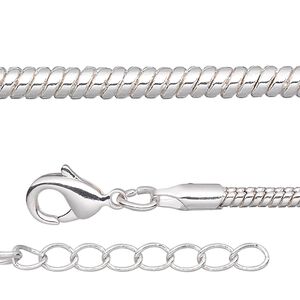 Chain 1pkg2 silver-plated snake, 2.5mm / lobster claw clasp, brass 24 inch