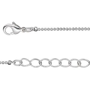 Chain 1pkg4 silver-plated ball, 1mm / lobster claw clasp, brass 16 inch
