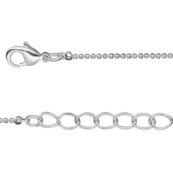 Chain 1pkg4 silver-plated ball, 1mm / lobster claw clasp, brass 16 inch image number 0
