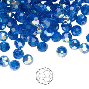 Bead 24pk Capri blue AB, Preciosa Czech crystal 5mm round
