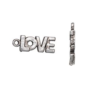 Charm, antique silver-plated "pewter" (zinc-based alloy), 17x8mm single-sided "LOVE." Sold per pkg of 20.
