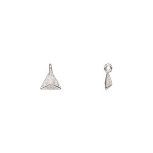 Drop, sterling silver and cubic zirconia, clear, 5.5x5x5mm pyramid. Sold individually.