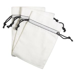 Pouch, cotton, black and white, 6x4-inch rectangle with drawstring. Sold per pkg of 12.