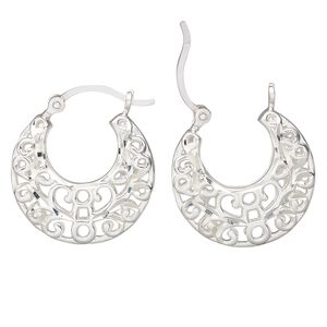 Earring, Create Compliments&reg;, sterling silver, 23mm diamond-cut go-go with cutout swirls and latch-back closure. Sold per pair.