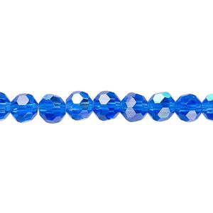 Bead 1pk 32 facets translucent medium blue AB, Celestial Crystal&reg; 6mm round 15.5-16 inch