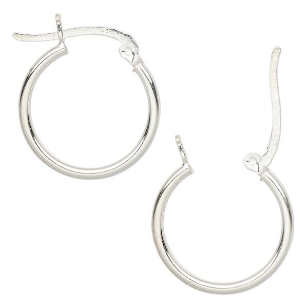 Earring hoop 1pkg4 sterling silver, 20mm round / latch-back closure, 2 pair image number 0