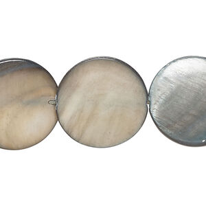 Mother-of-pearl shell 1pkg1, puffed flat round bead 15 inch brown / blue steel 19-20mm