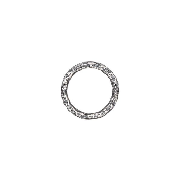 Jump ring 1pkg2 sterling silver, 12mm closed hammered round, 15 gauge / 8.9mm inside diameter / antiqued image number 0