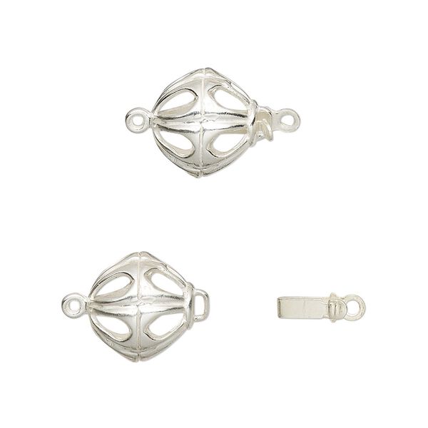 Clasp tab 1pkg1 sterling silver, 10.5mm round / safety latch, JBB Findings 1-strand image number 0