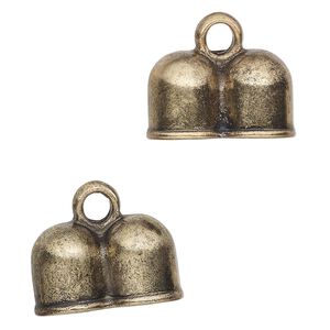 Cord end glue-in 1pkg2 "pewter", 24x14mm double tube / 10mm inside diameter, brass-finished / antiqued
