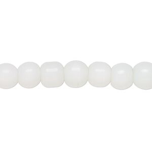 Bead, cat's eye glass (fiber optic glass) 1pkg1, white, small pebble, 15-inch strand.
