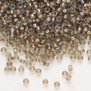 Seed bead, Miyuki, glass, pkg/250g, #8 rocaille, translucent moth-lined luster crystal clear (RR-3540).