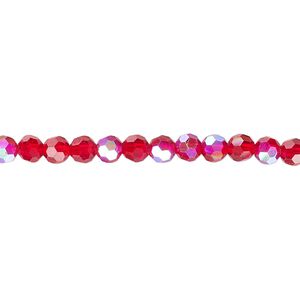 Bead 1pk 32 facets transparent red AB, Celestial Crystal&reg; 4mm round 15.5-16 inch