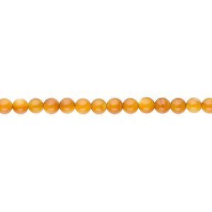 Mother-of-pearl shell 1pkg1, round bead 15.5 to 16 inch light amber yellow 3mm