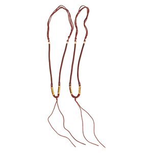 Necklace cord, macram&eacute;, imitation silk, brick red and multicolored, 2-3.5mm wide with 5-1/2 inch dangle, 20 inches with slip knot closure. Sold per pkg of 2.