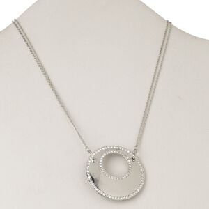 Necklace, 2-strand, imitation rhodium-finished "pewter" (zinc-based alloy) and brass and/or steel/Czech glass rhinestone, clear, 42mm round go-go with lobster claw clasp and 3-1/2 inch extender chain. Sold individually.