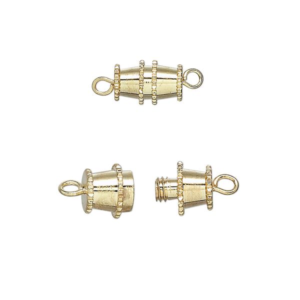 Clasp barrel 1pkg100, 10x5mm, gold-finished brass 1-strand image number 0